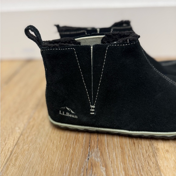 L.L.Bean Black Suede Shearling Lined Ankle Boots Slipper Boots Women’s - Picture 2 of 11